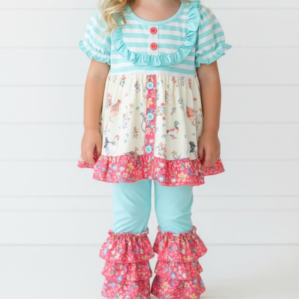 Striped & Floral Farmhouse Ruffle Outfit, kids, girl, set